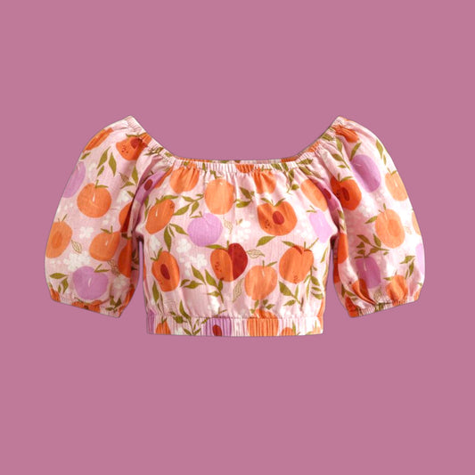 Peaches & Plums Bardot Puff Sleeve Crop Tee