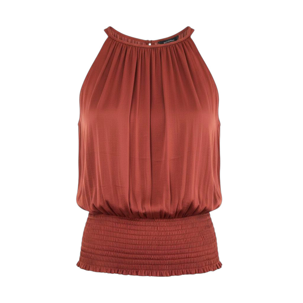 Elegant Pleated Apron Neck strapless terra Cotta Blouse