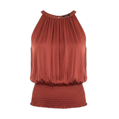Elegant Pleated Apron Neck strapless terra Cotta Blouse