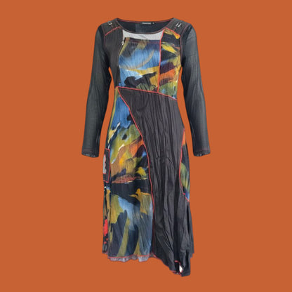 Funky Asymetrical Patchwork Sheer Sleeve Dress