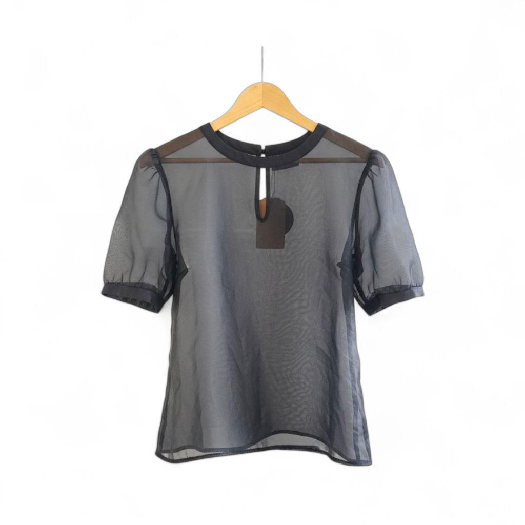 Black Organza Sheer Mesh Puff Sleeve Tee