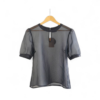 Black Organza Sheer Mesh Puff Sleeve Tee