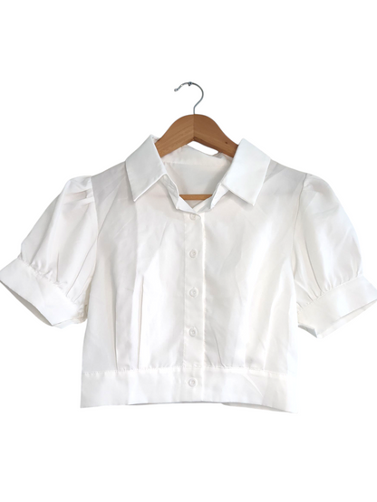 Crisp Cropped White Puff-Sleeve Shirt