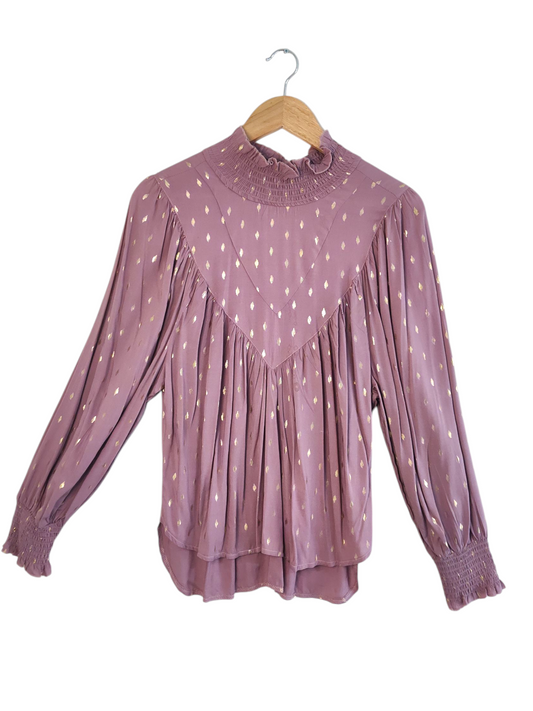Pink Purple Gold Polks Dot Turtle Neck Blouse