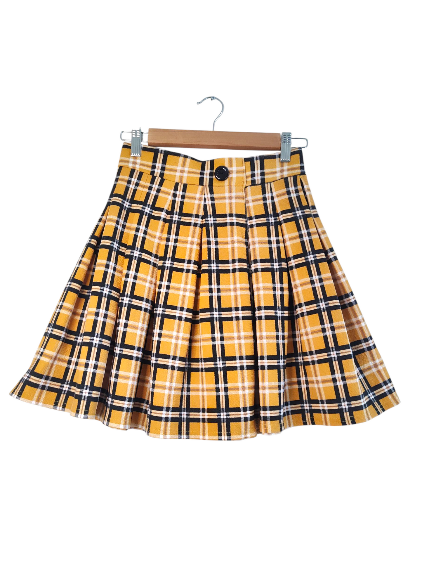 Super Cute Y2K Yellow Plaid Pleated Mini Skirt