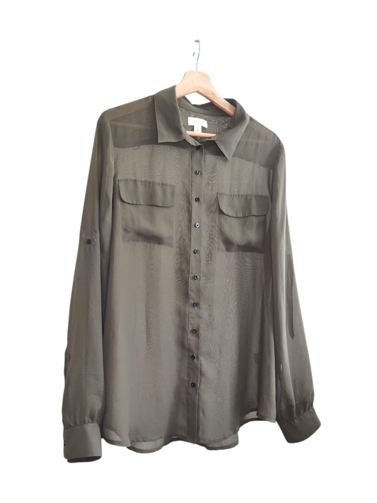 Sheer Olive Button-Up Shirt