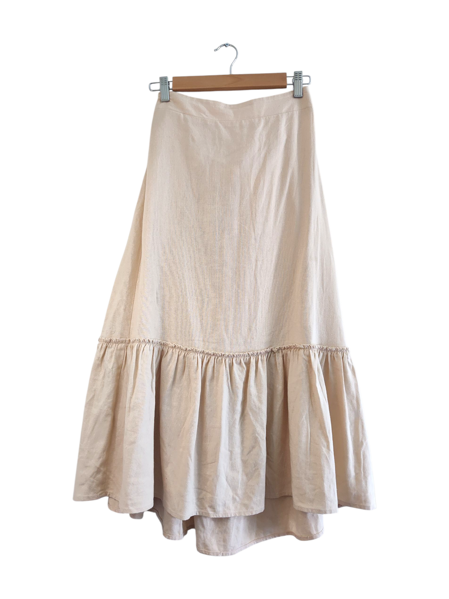 Linen Soft Neutral Tiered Midi Skirt