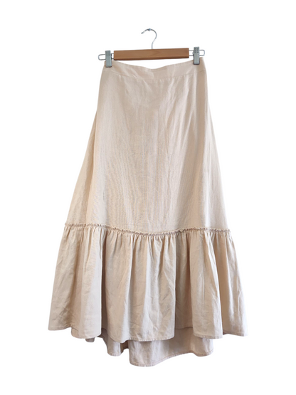 Linen Soft Neutral Tiered Midi Skirt