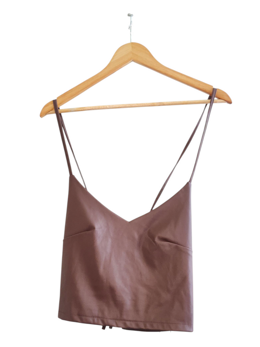 Faux Leather V Neck Crop Top