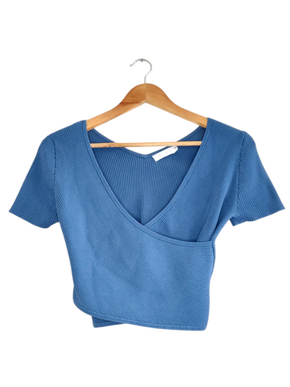 Ribbed Wrap-Front Crop Top