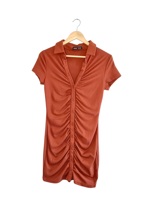 Ruched Button-Front Mini Dress