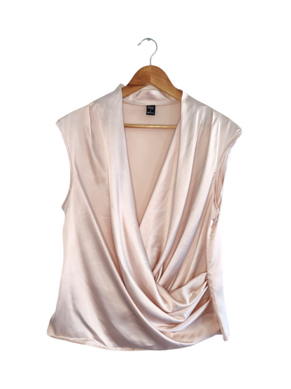 Draped Rose Champagne Long V-Neck Tank Top