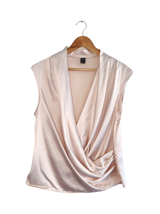 Draped Rose Champagne Long V-Neck Tank Top