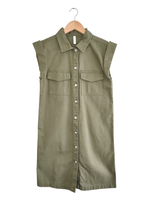 Olive Green Deniem Midi Dress Tunic