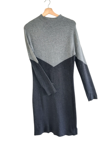 Two-Tone Knit Dress in Grey & Charcoal