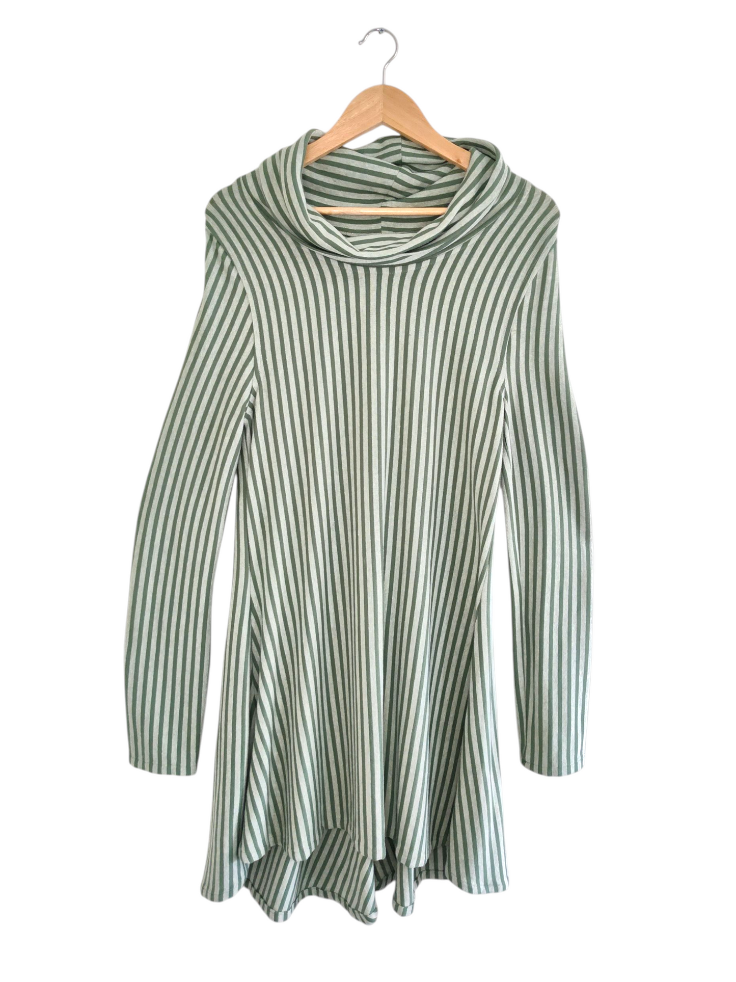 Green & White Stripe Asymmetrical Tunic