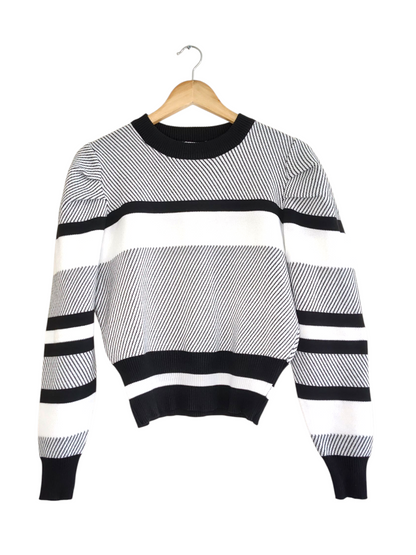 Valley Girl Black White & Grey Striped Sweater