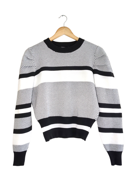 Valley Girl Black White & Grey Striped Sweater