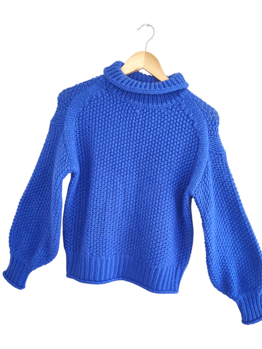 Blue Knit Turtle Neck Sweater