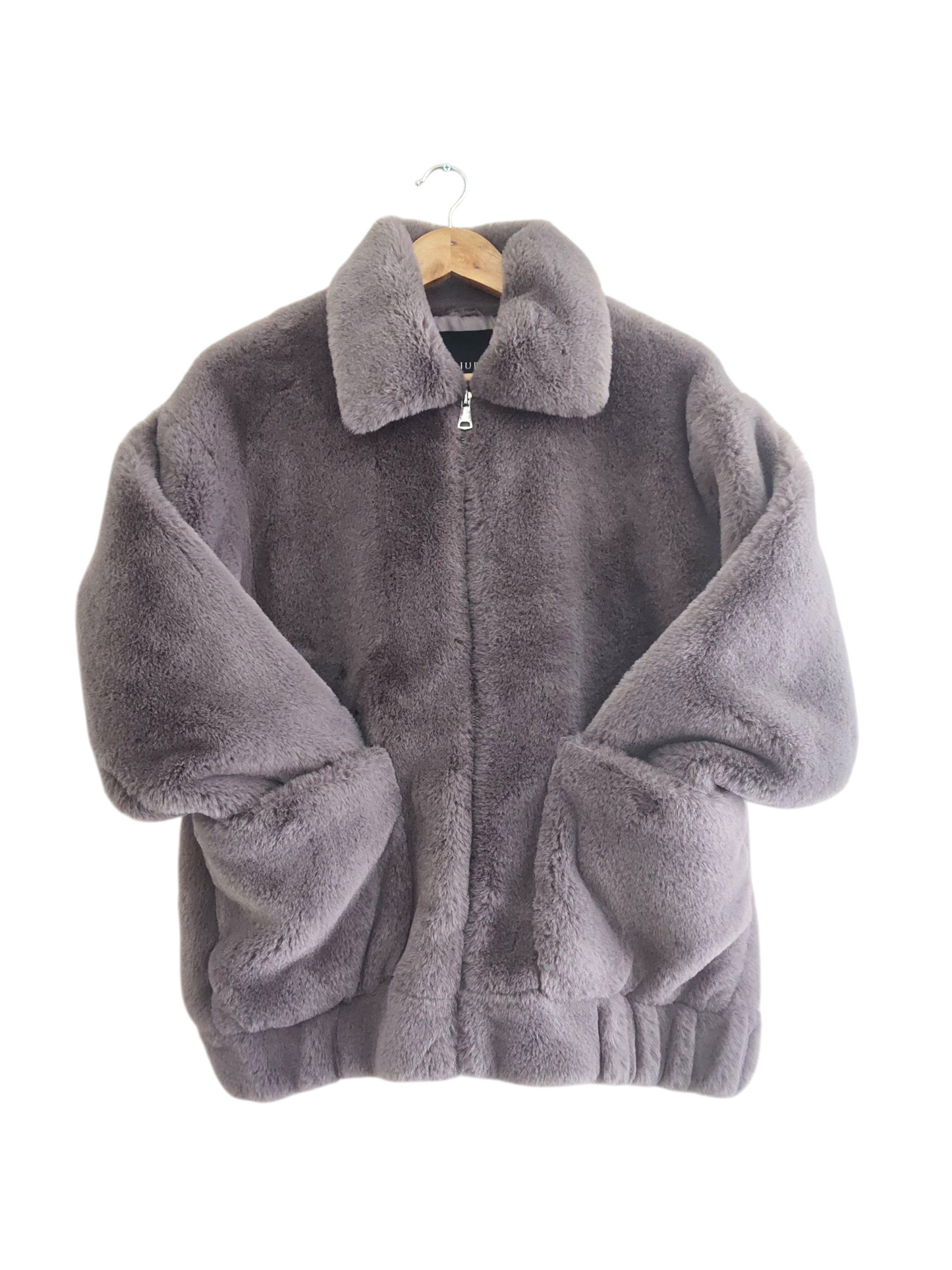 Decjuba Lux Faux Fur Zip through Bomber Jacket in Grey
