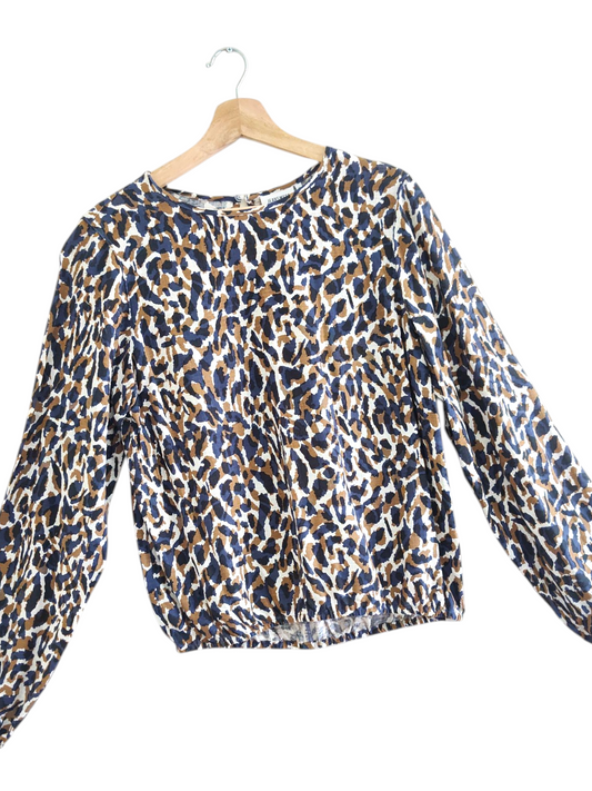 Linen Animal Print Long Sleeve Blouse