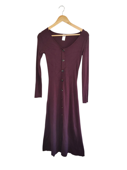 Burgundy Ribbed Maxi Long Sleeve Dress
