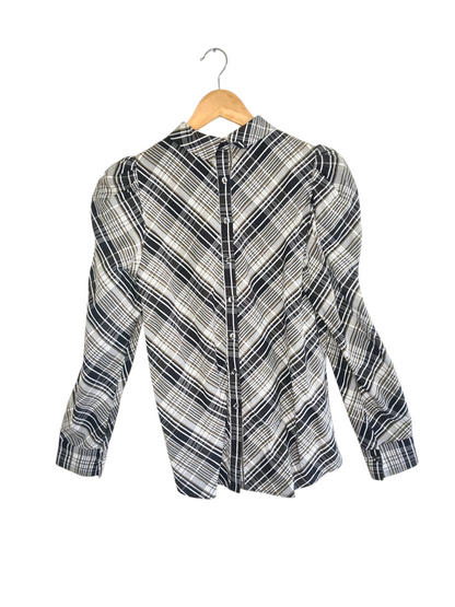 Long Sleeve Plaid Pattern Blouse