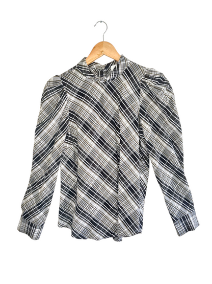 Long Sleeve Plaid Pattern Blouse