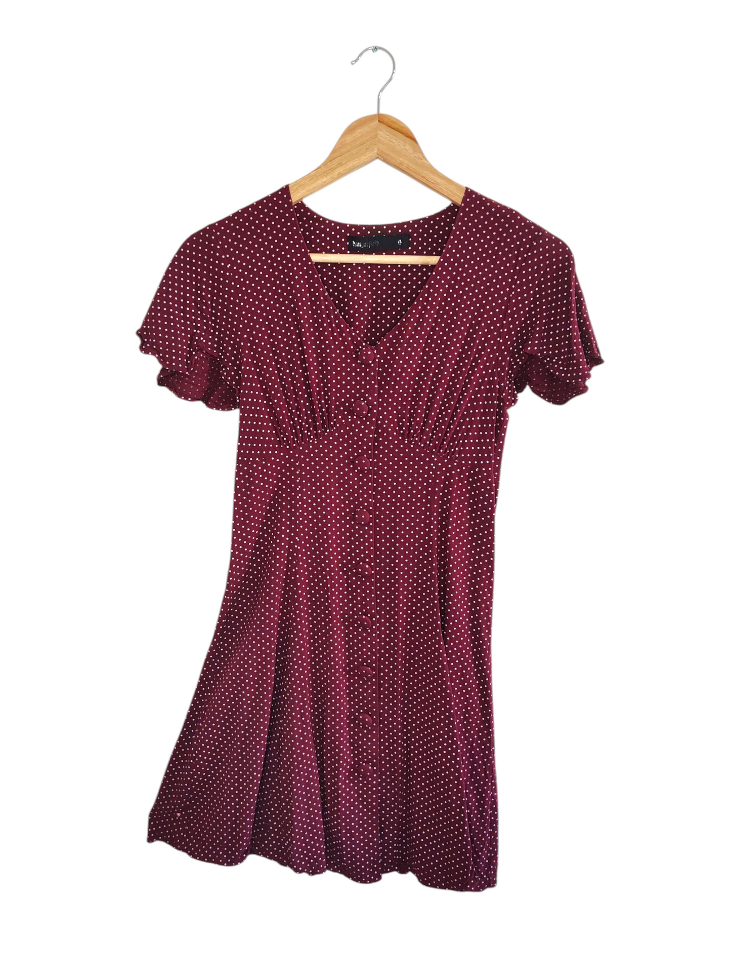 Burgundy Polka Dot Mini Dress