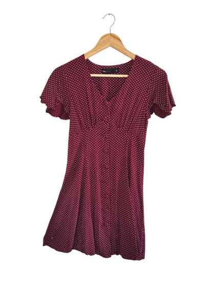Burgundy Polka Dot Mini Dress
