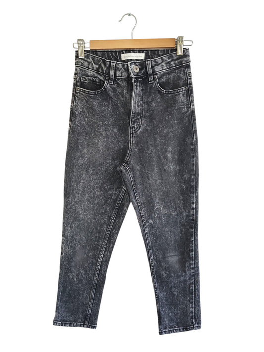 High Waisted 3/4 Lenth Acid Wash Black Jeans
