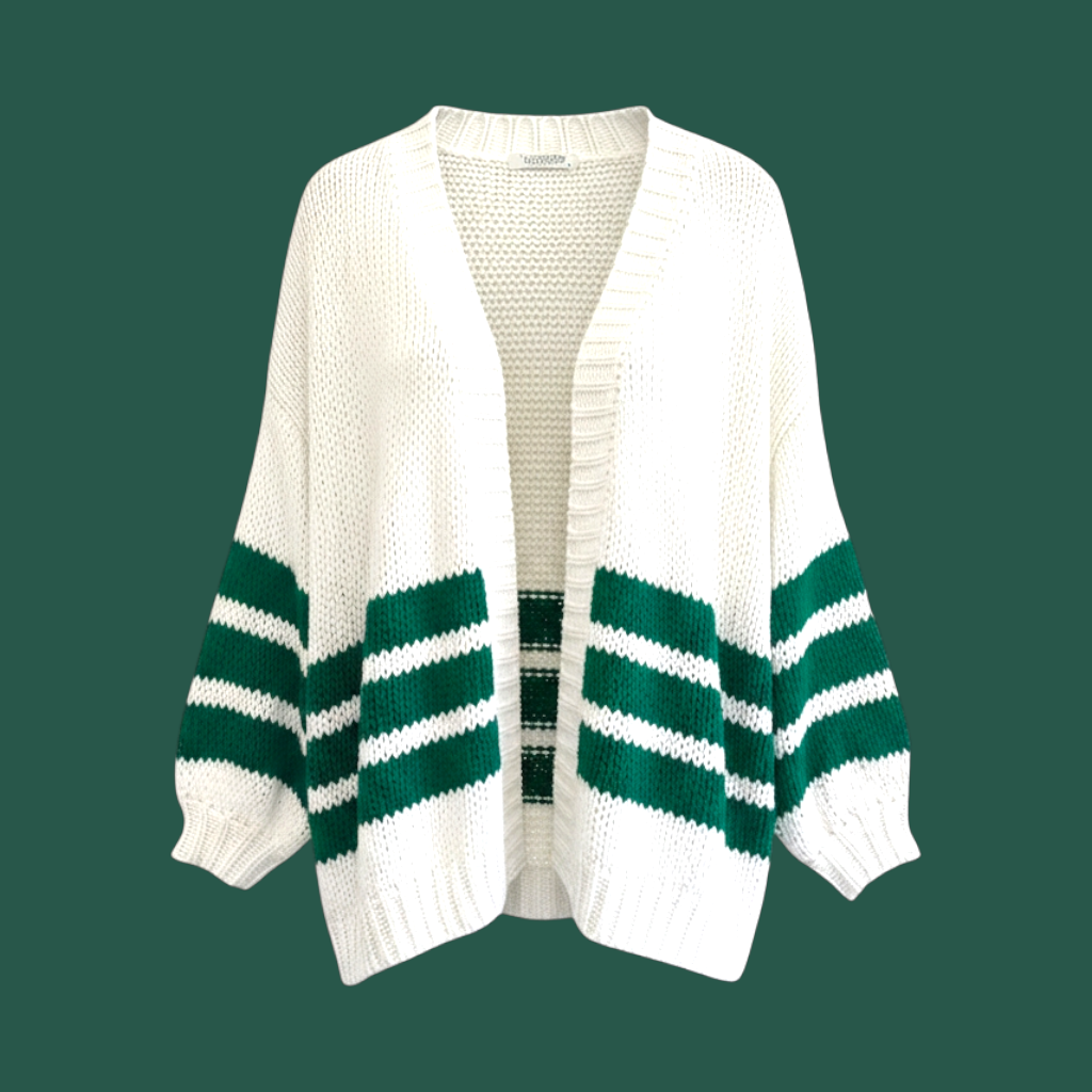 Oversized Green Strip Knit Cardigan