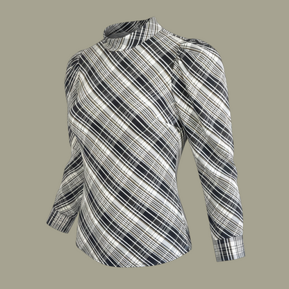 Long Sleeve Plaid Pattern Blouse