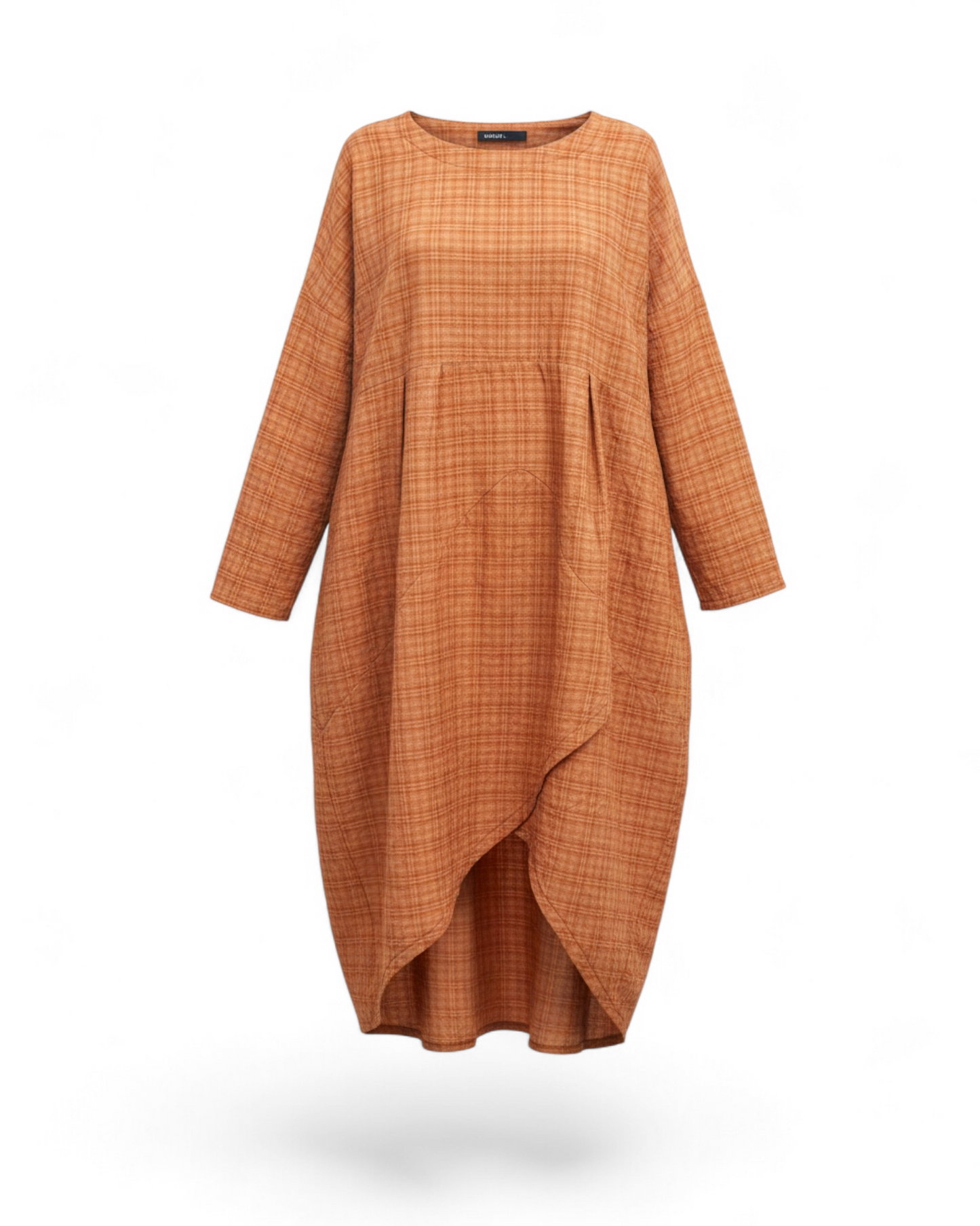 Textured Check Cocoon Dress – Rust