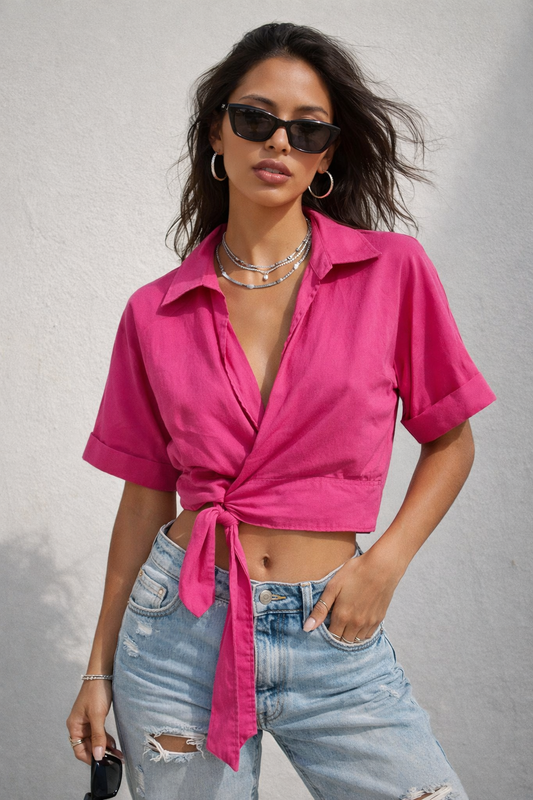 Mackenzie Mode Crop Wrap Top – Hot Pink