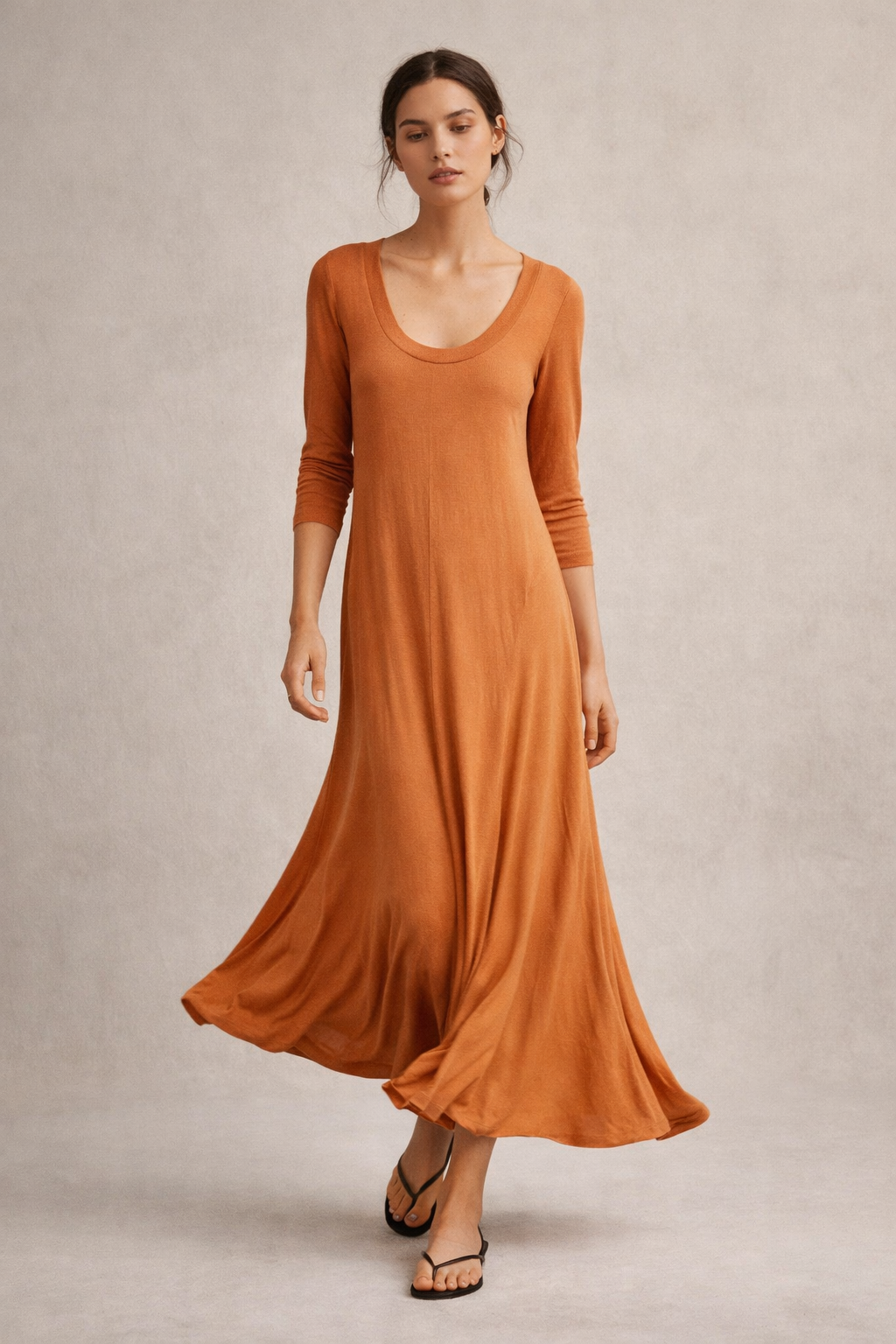 Country Road Long Sleeve Ribbed Maxi Dress – Burnt Orange