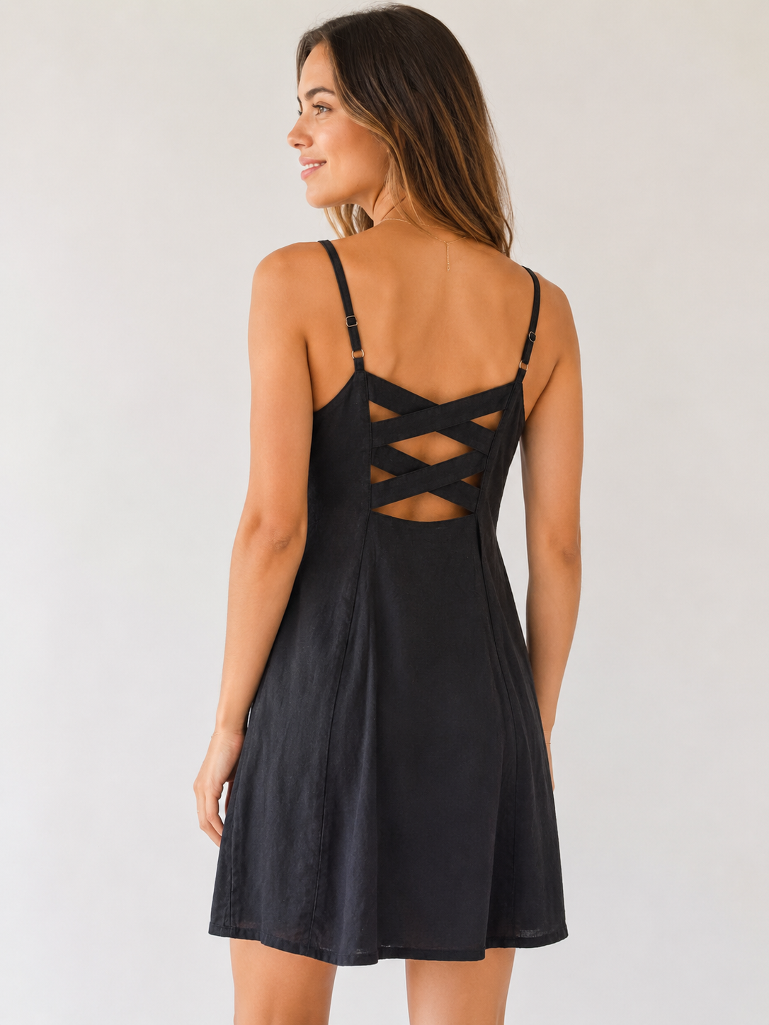 Mooloola Black Button Front Cami Mini Dress