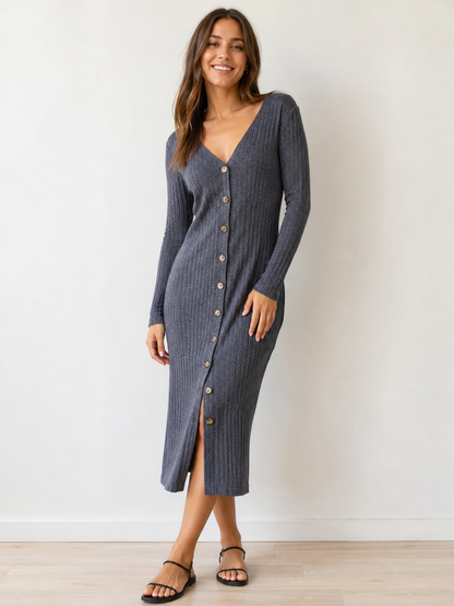 Ed.it.ed Ribbed Grey Maxi Cardigan