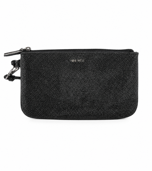 Sleek Black Zip- Top Wristlet Pouch