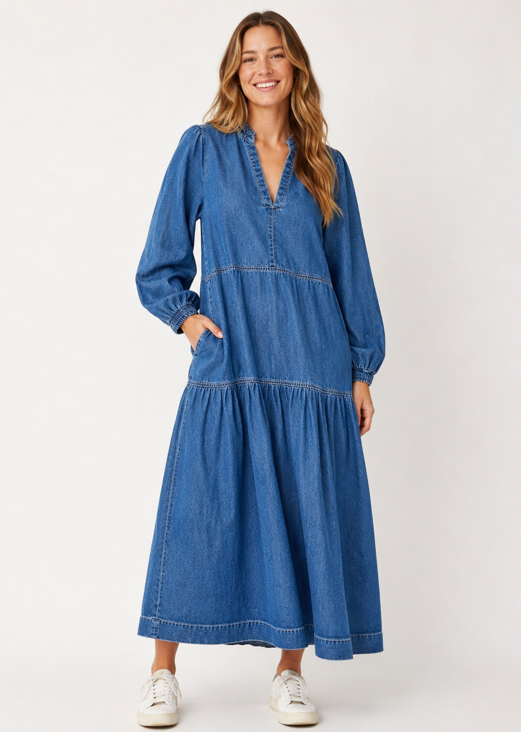 Anko Blue Denim Tiered Maxi Dress