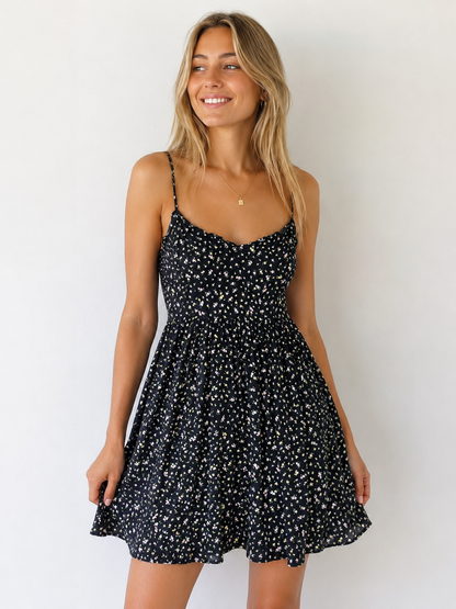 H&M Divided Black Ditsy Floral Cami Mini Dress